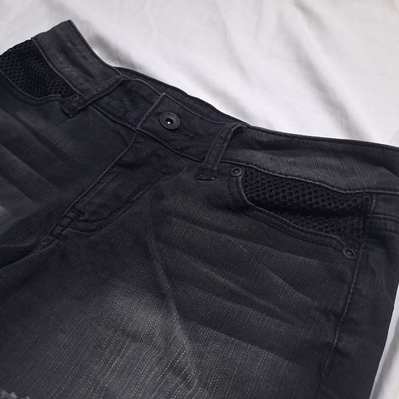 Black heart | Black/ grey with mesh details women's jean short shorts low rise - Picture 2 of 8
